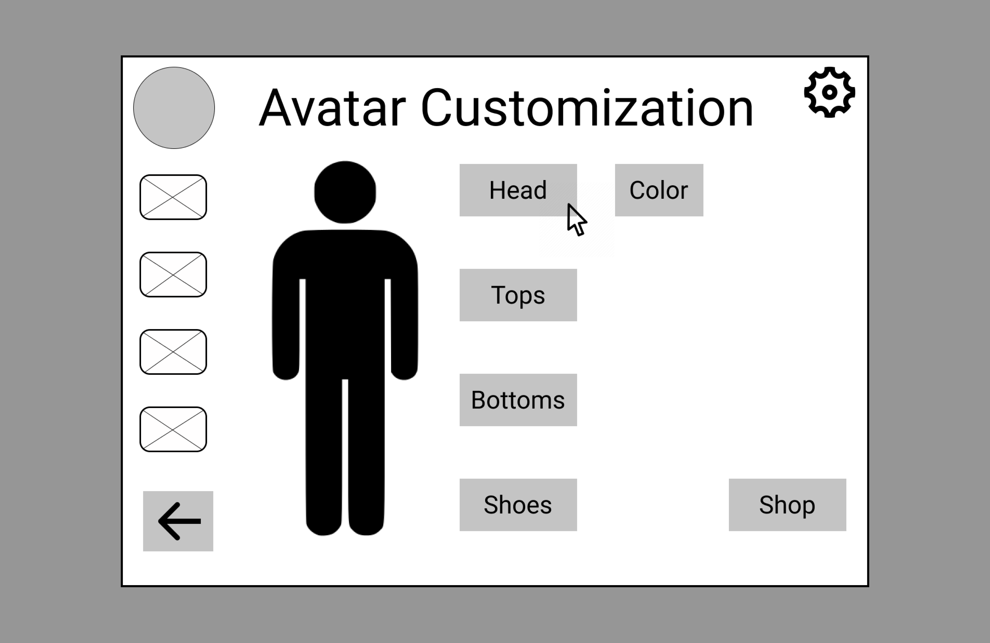 Wireframe for the cyberclass avatar customization view