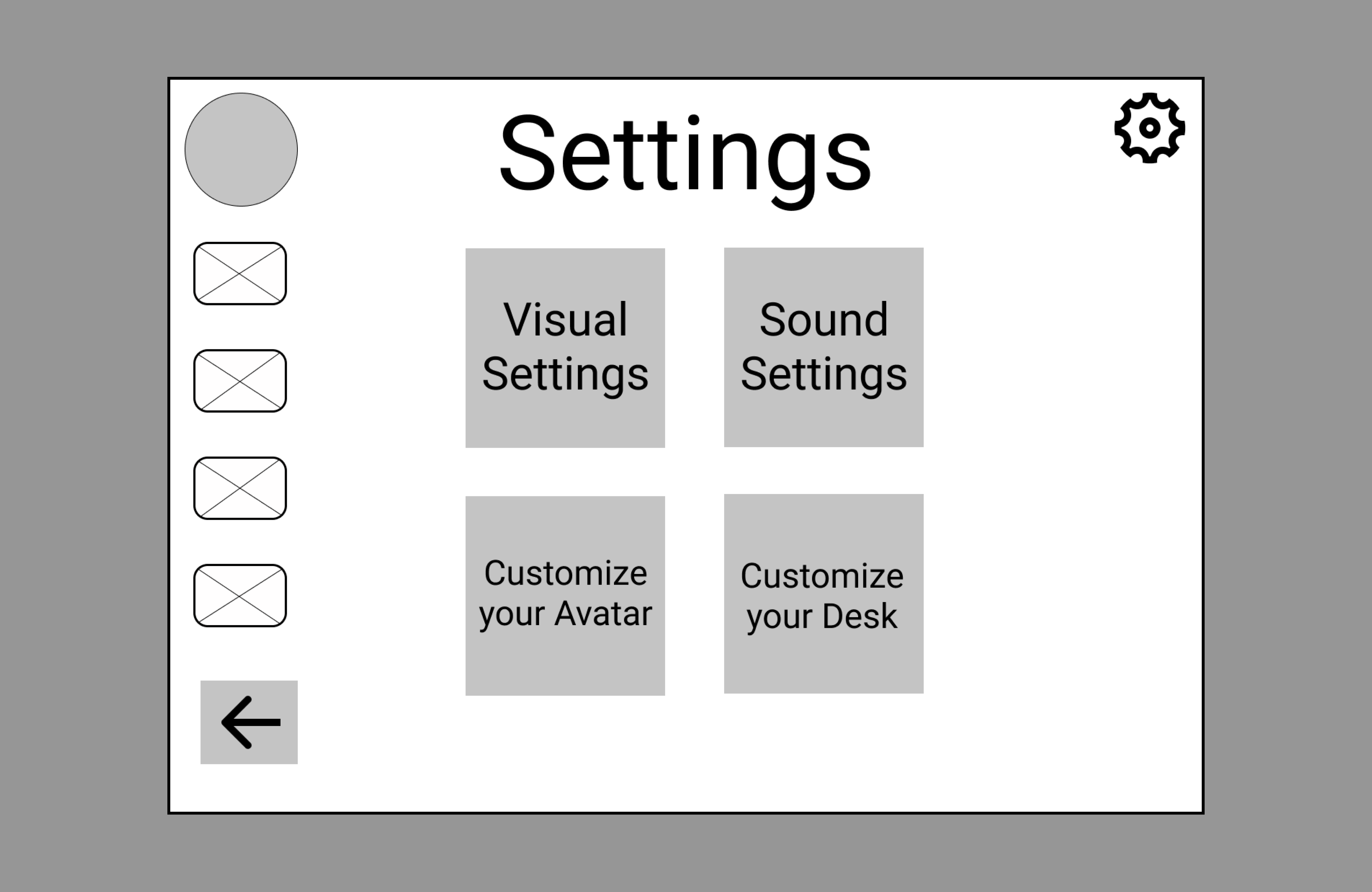 Wireframe for the cyberclass settings view