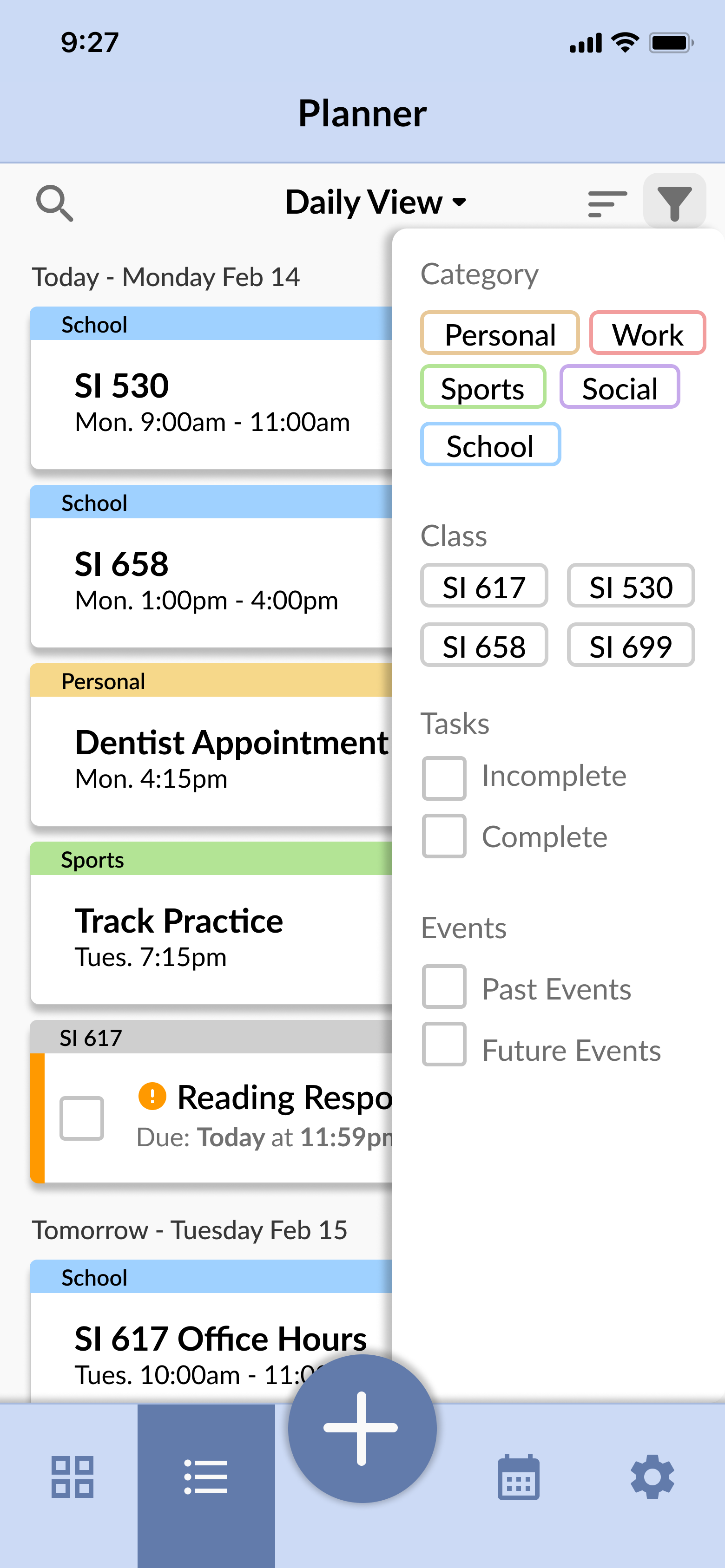 Dayly planner view high-fidelity prototype