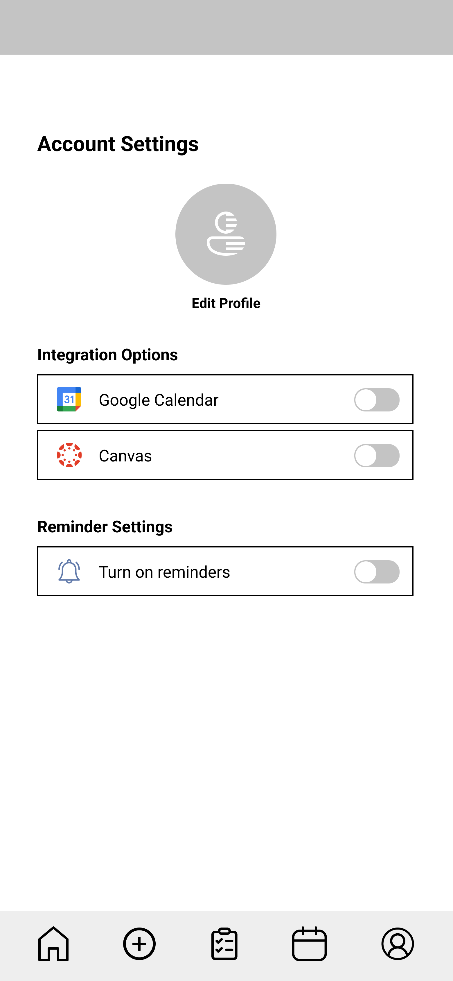 Dayly settings page wireframe