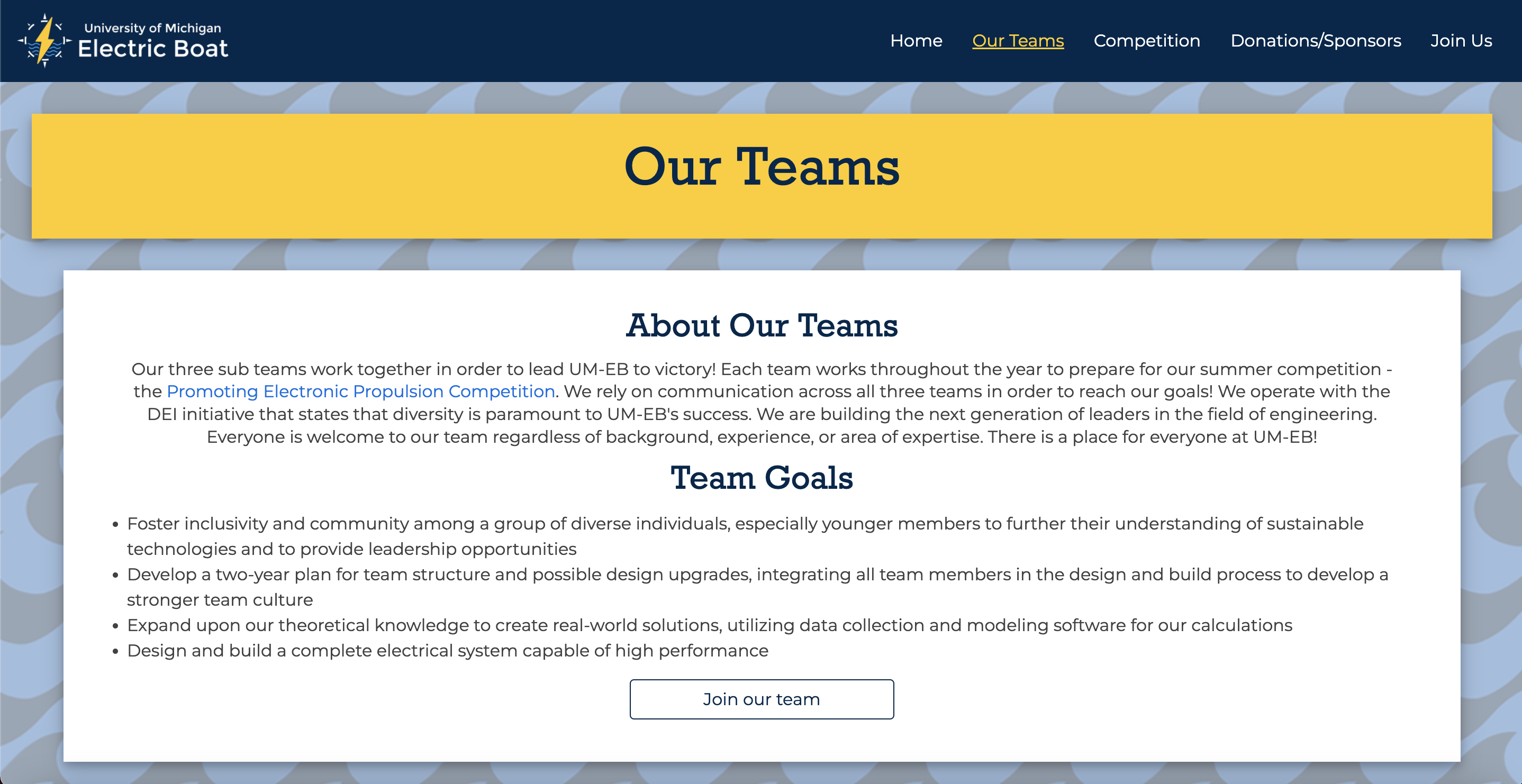 Teams page desktop design