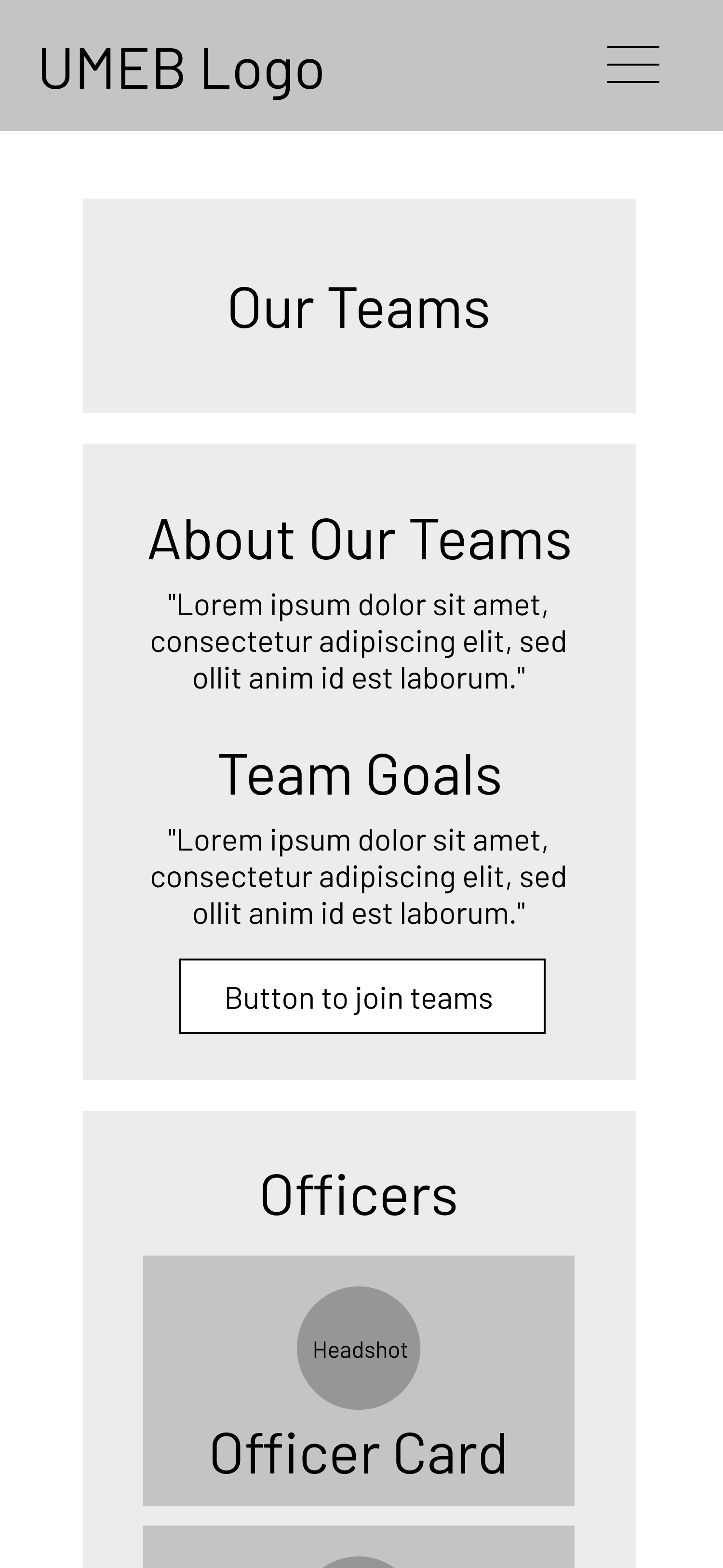 Our teams page wireframe